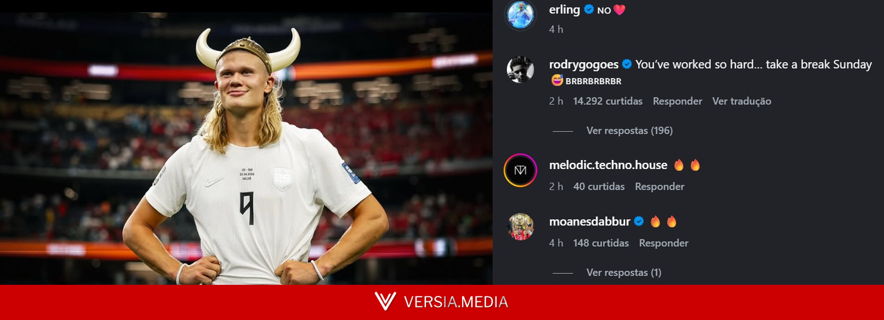 Rodrygo brinca com Haaland em postagem: